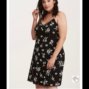 Black and white floral slip dress